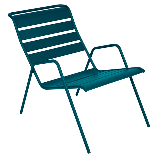 Fauteuil bas pour jardin MONCEAU en acier bleu acapulco - 78x52x72 cm