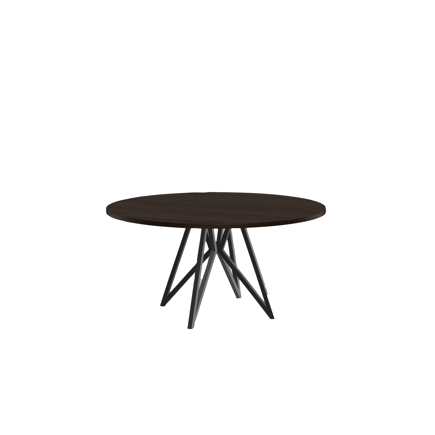 Studio HENK tafel Butterfly Rond Quadpod - zwart frame, gerookte beits ⌀150 | Gerookte Beits | Rechte Rand | Frame Zwart
