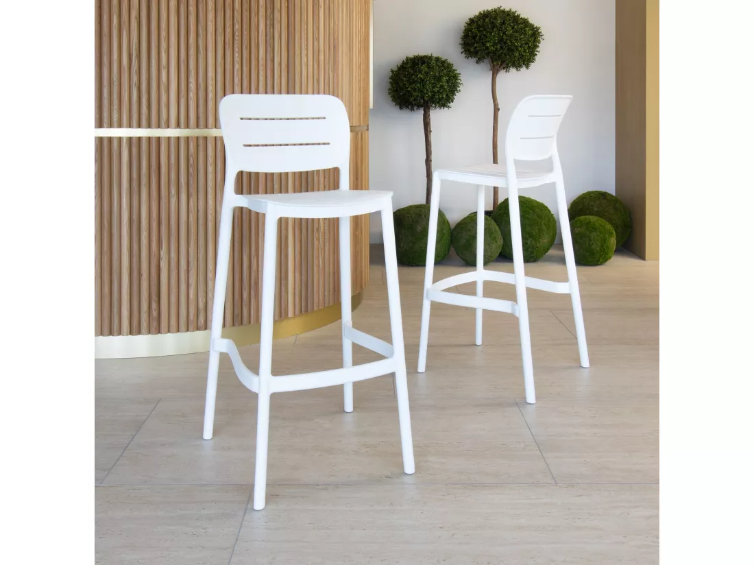 Now's Home - Lot De 4 Tabourets De Bar Blanc Exterieur En Polypropylene