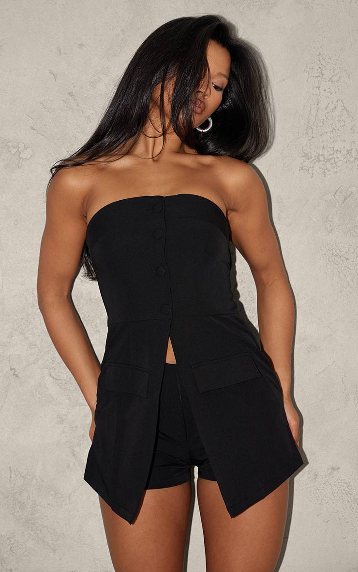 Noir Combi-short Bandeau Tailleur À Détails Boutonnés Et Jupe-short