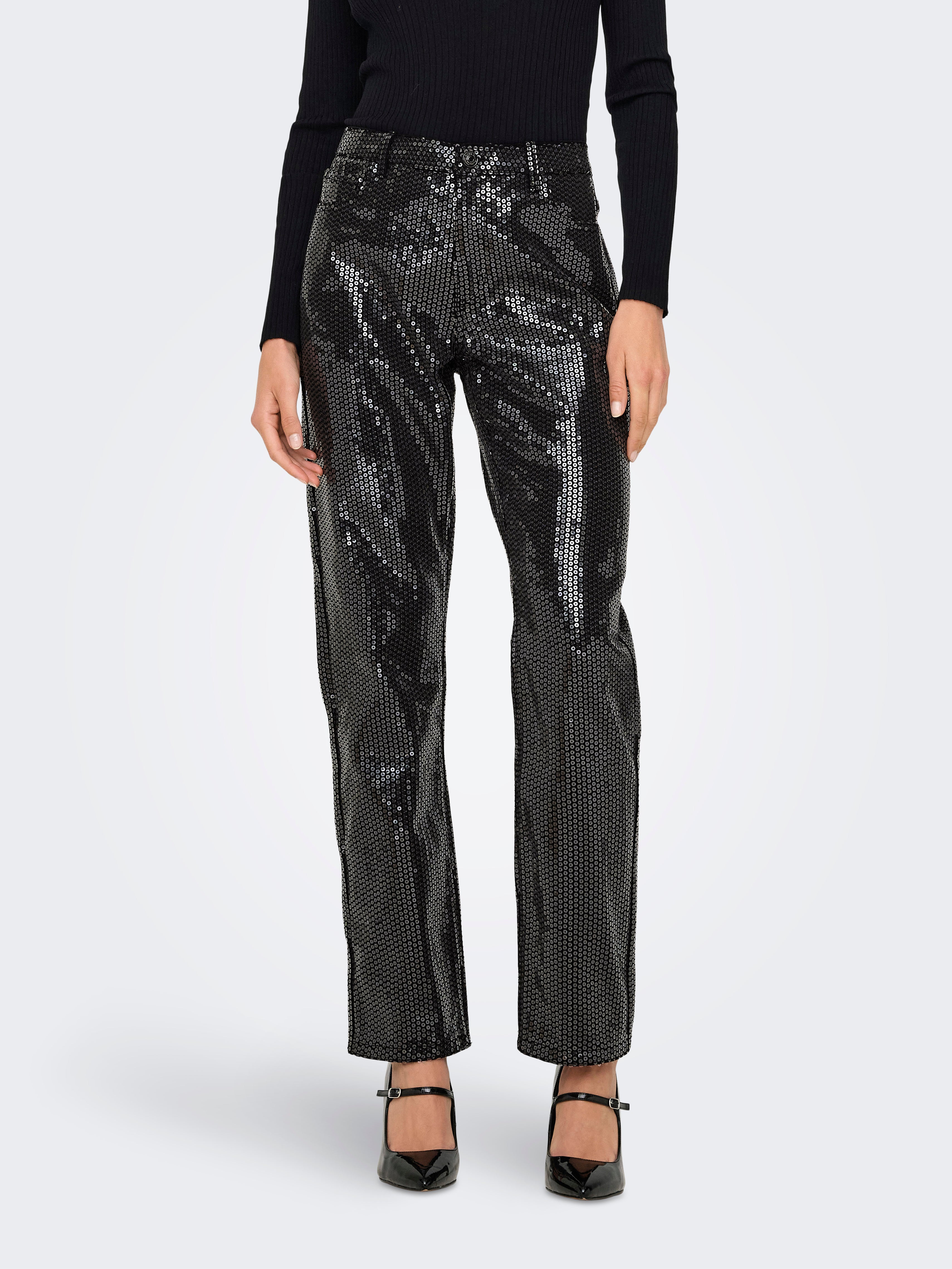 ONLJACI-ZERA Mittlere Taille Gerade geschnitten Hose Black