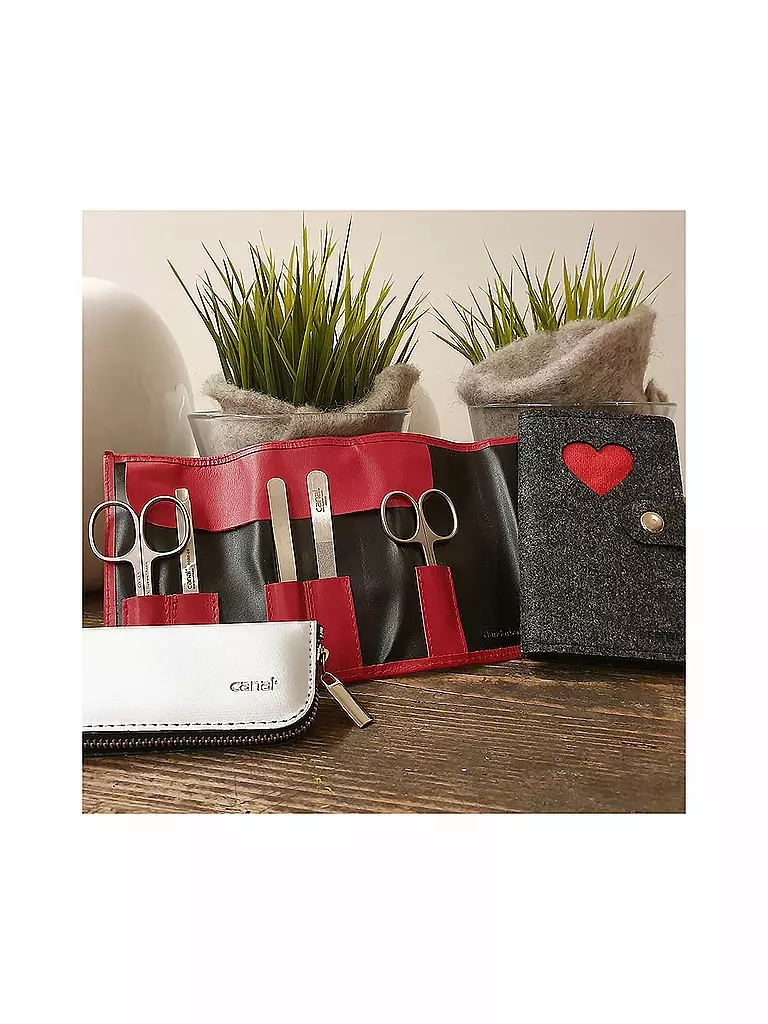 CANAL Reißverschluss-Etui aus Spaltleder 4-teilig (Rot) 5381 rot