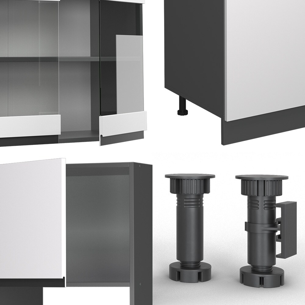 Vicco Küchenzeile Küchenblock Einbauküche R-Line J-Shape Anthrazit Weiß 300 cm modern Küchenschränke Küchenmöbel