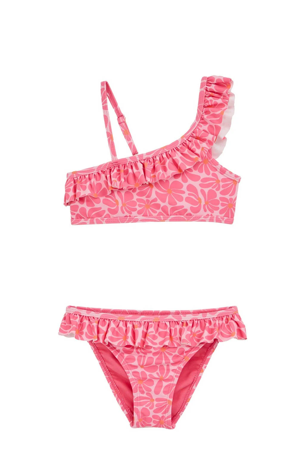 WE Fashion one shoulder bikini met ruches roze