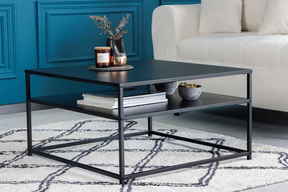 Moderner Couchtisch DURA STEEL 70cm schwarz Metall mit Ablagefach