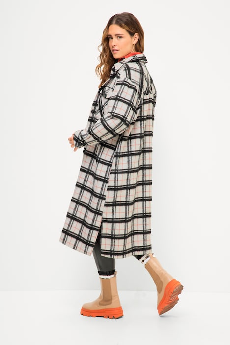 Long-Hemdjacke, oversized, Karo, Langarm, farbiges Futter