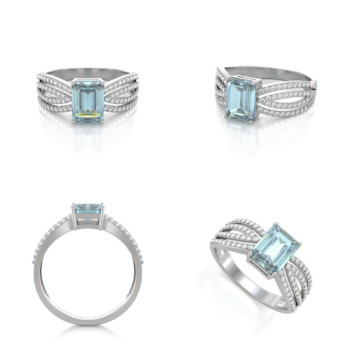 Bague ADEN Or 585 Blanc Aigue-Marine et diamants 2.97grs