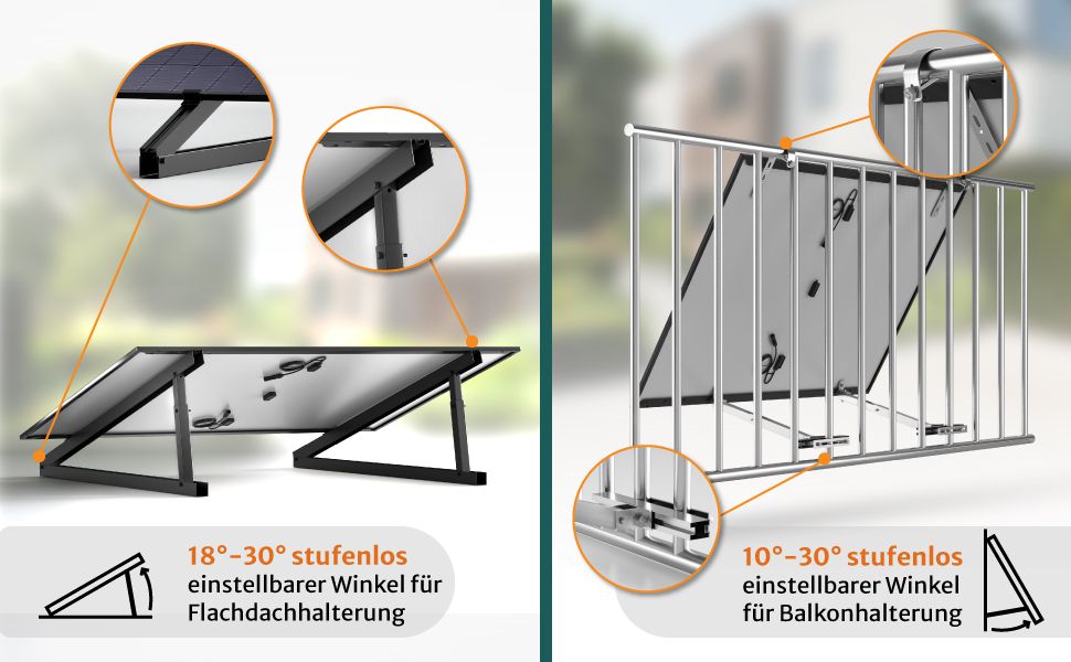 STROMGANZEINFACH 2x440W mit Geländer-Halterung - 15m Kabel Balkon-Solaranlage