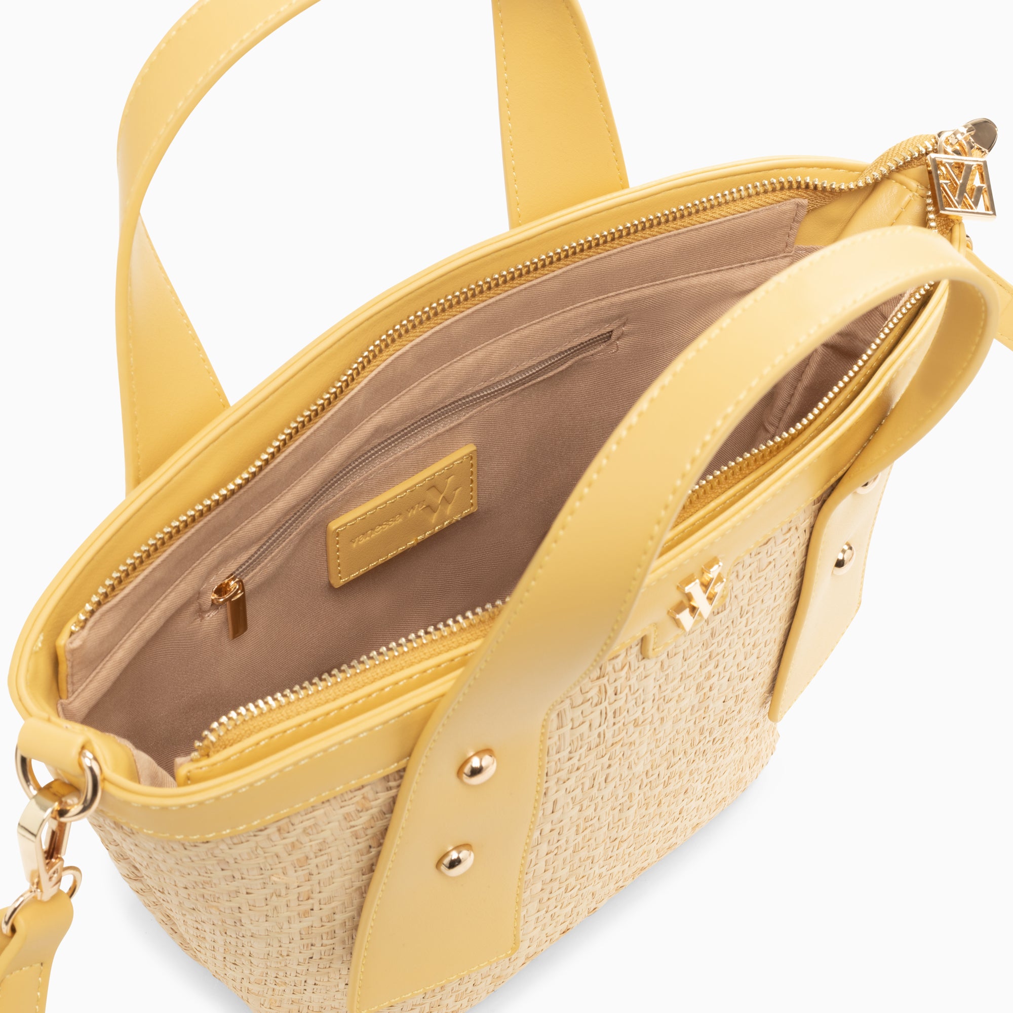 Sacs-Petit panier Juliana en raphia beige à détails jaunes