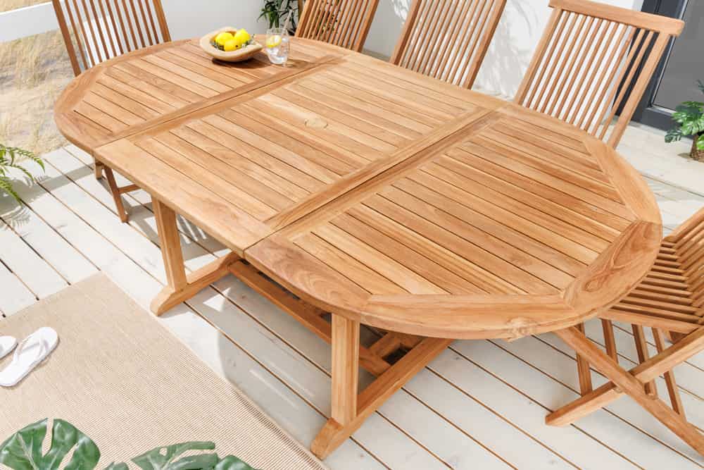 Ausziehbarer Gartentisch EMPIRE TEAK 120-180cm natur Massivholz oval