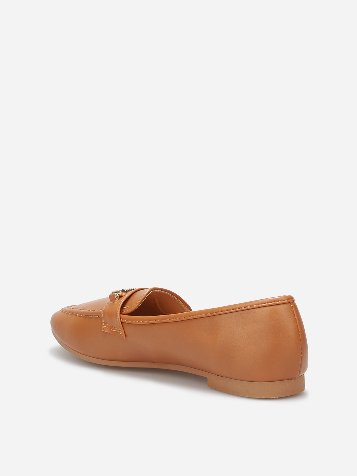 Mocassins avec surpiqûres et bride dorée- Marron clair