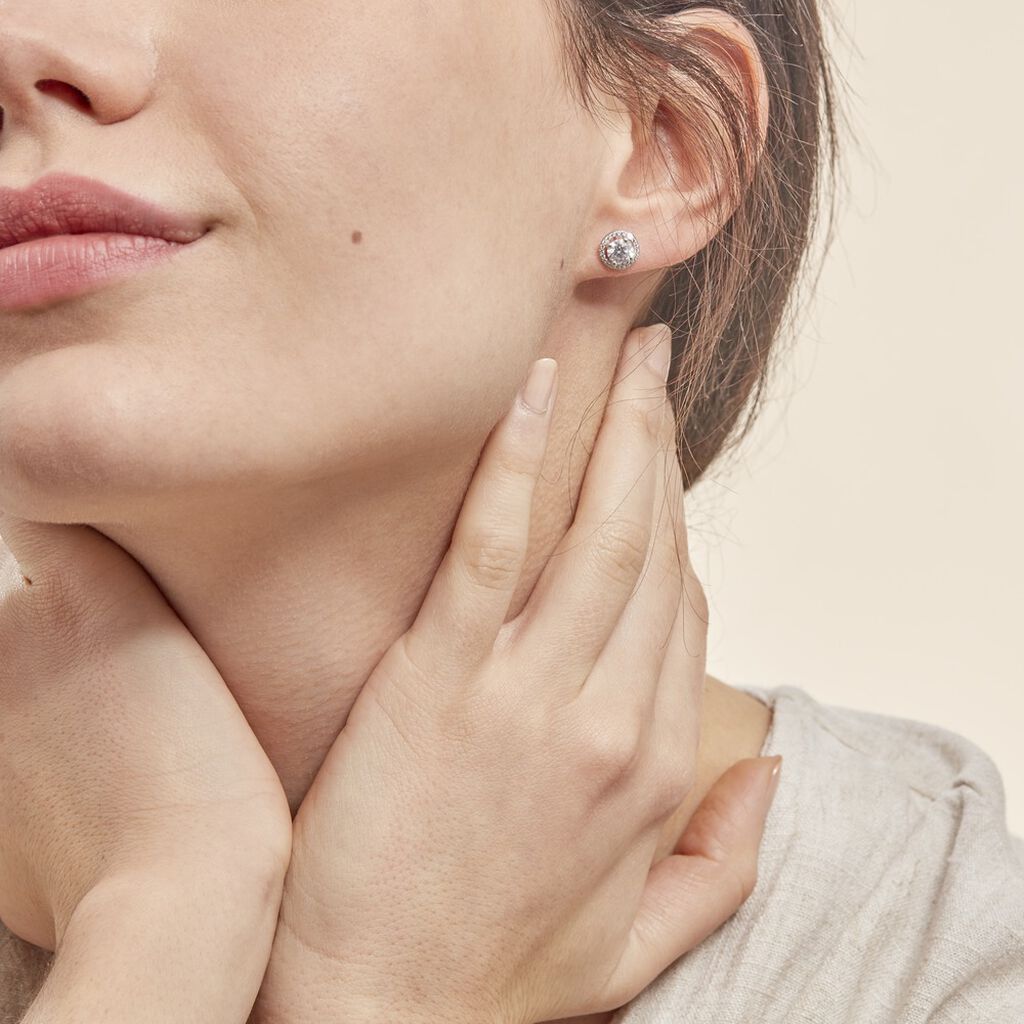 Boucles D'oreilles Puces Stelila Or Blanc Oxyde De Zirconium