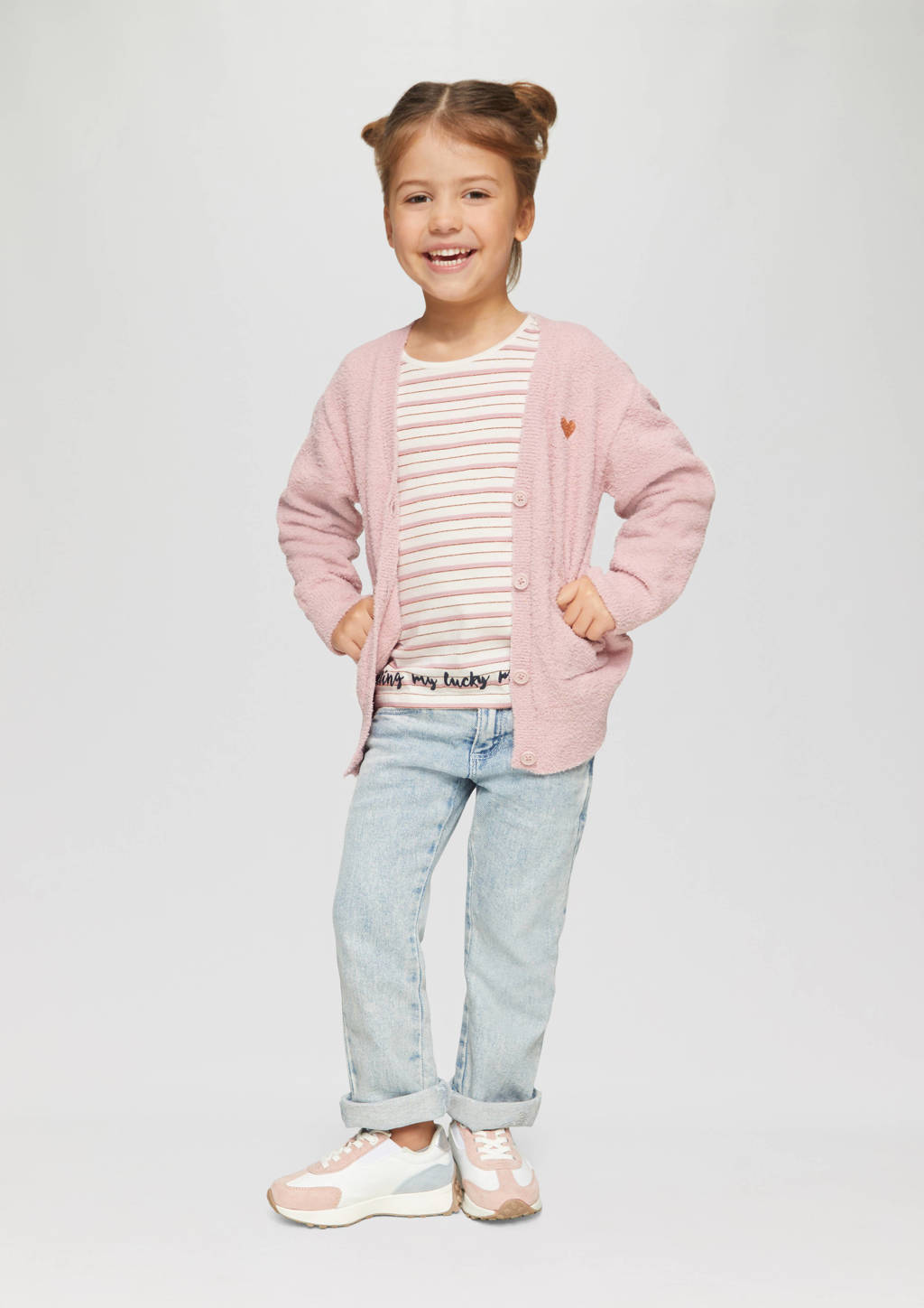 s.Oliver gestreepte longsleeve ecru/roze
