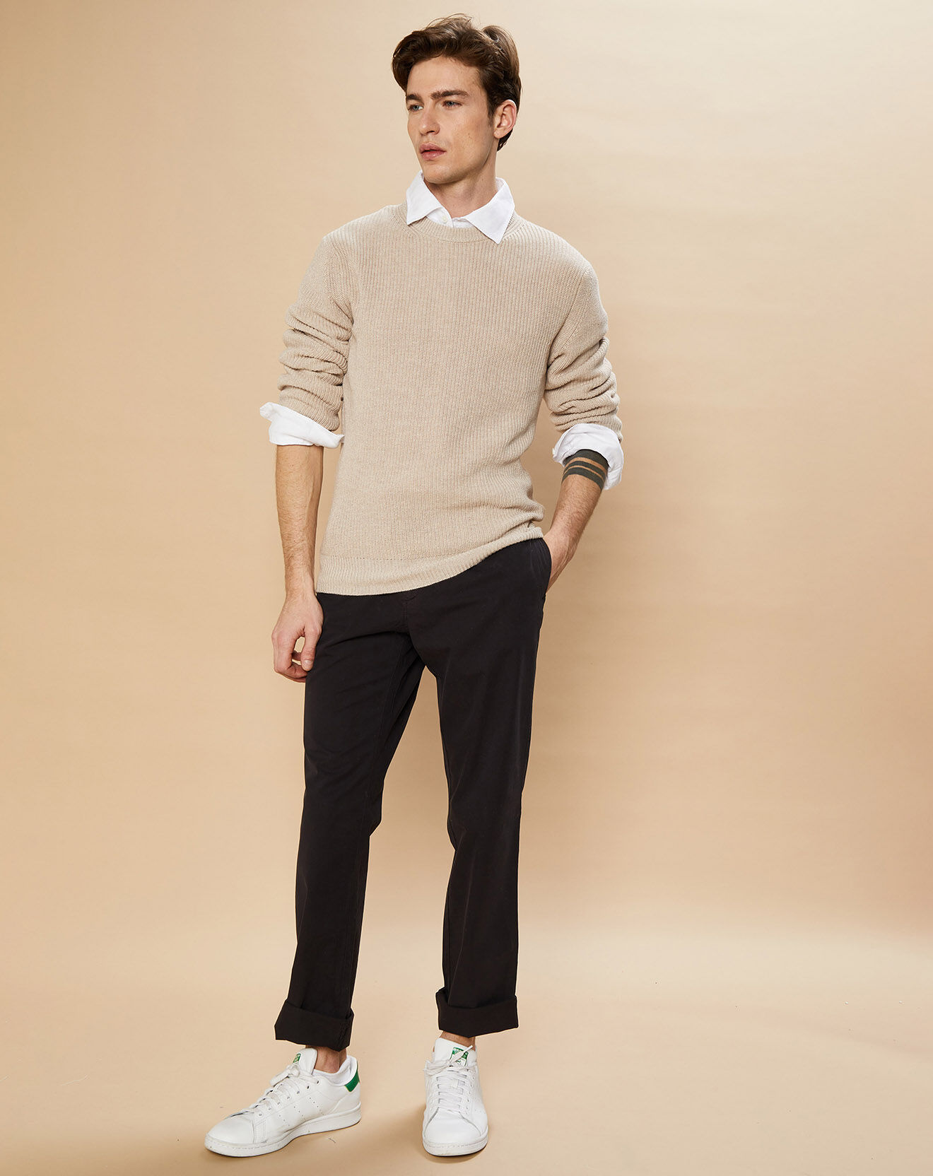 Hartford Pull en Coton & Cachemire Rib Crew natural