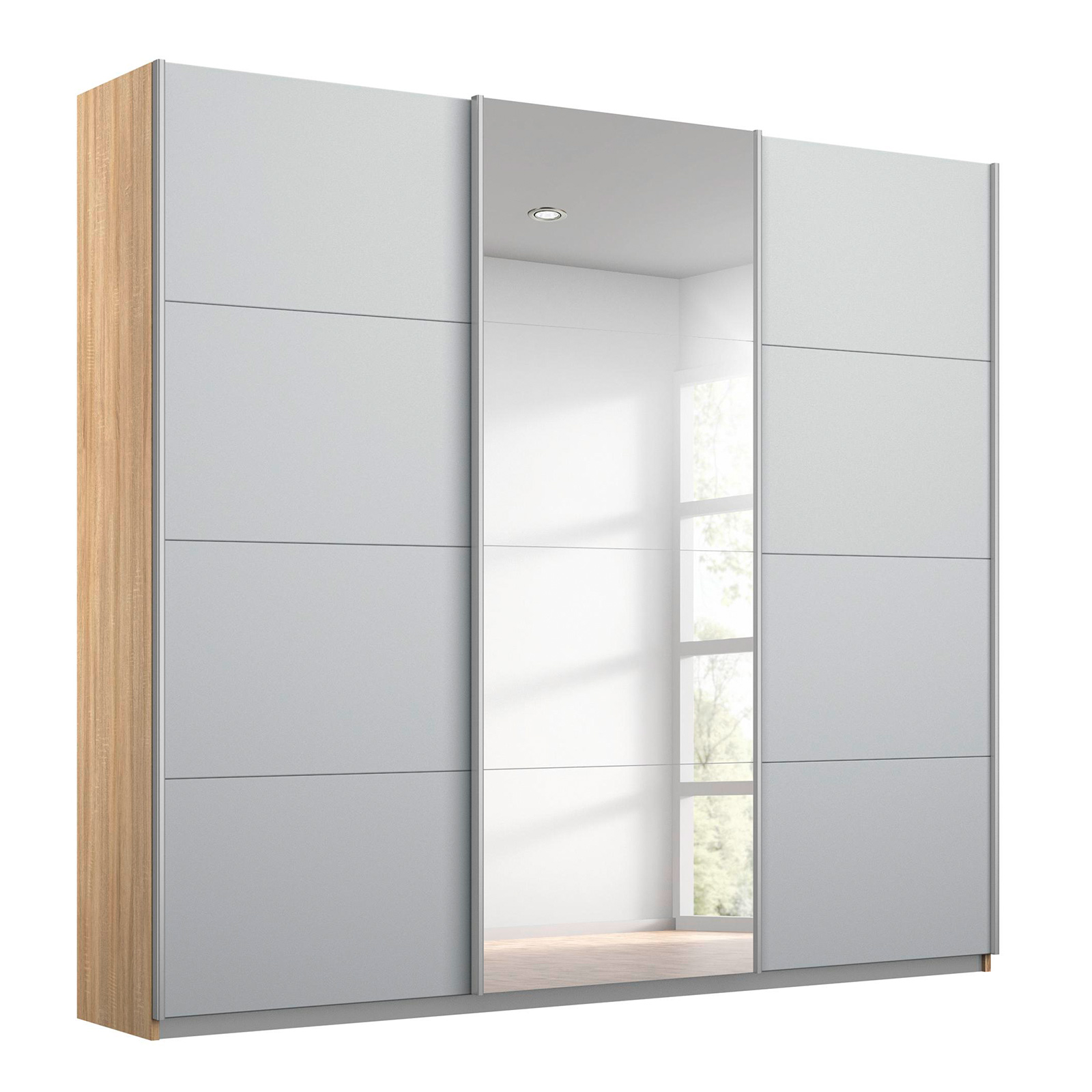 Schwebetürenschrank - Sonoma Eiche - seidengrau - mit Spiegel - 203x210 cm