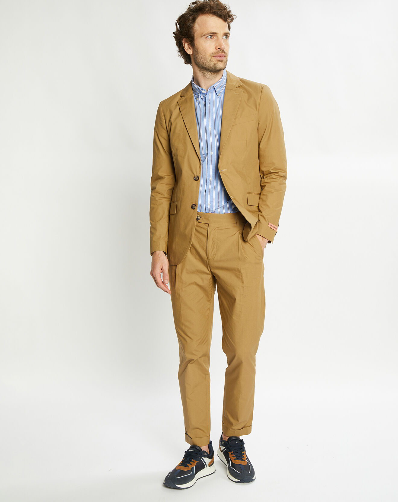 Scotch & Soda Veste Cintrée en Popeline Stretch 2 boutons camel