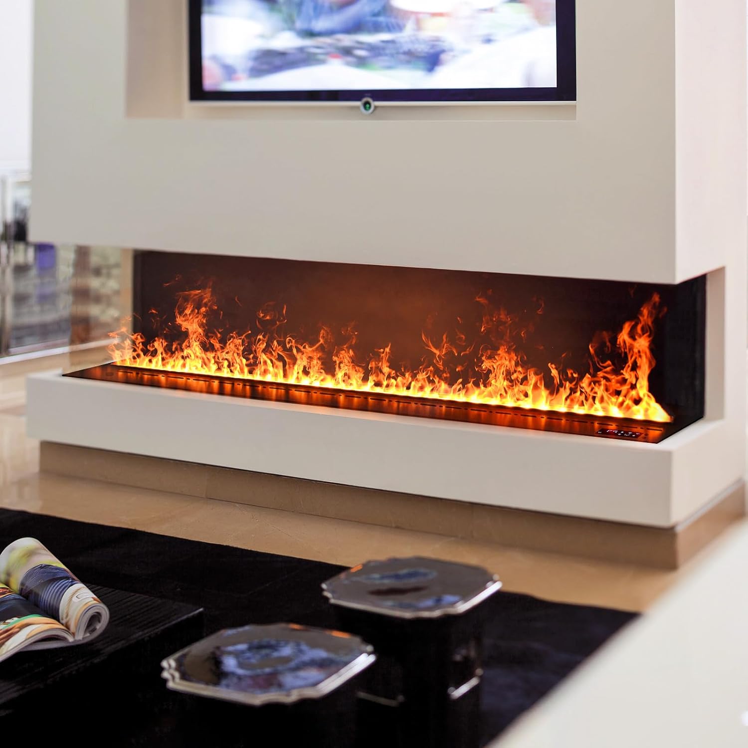 Wasserdampf-Kamin, Fernbedienung, automatische/manuelle Wasserzugabe, Farbe der Flamme elektrischer Kamin, 50cm，Keine Heizung