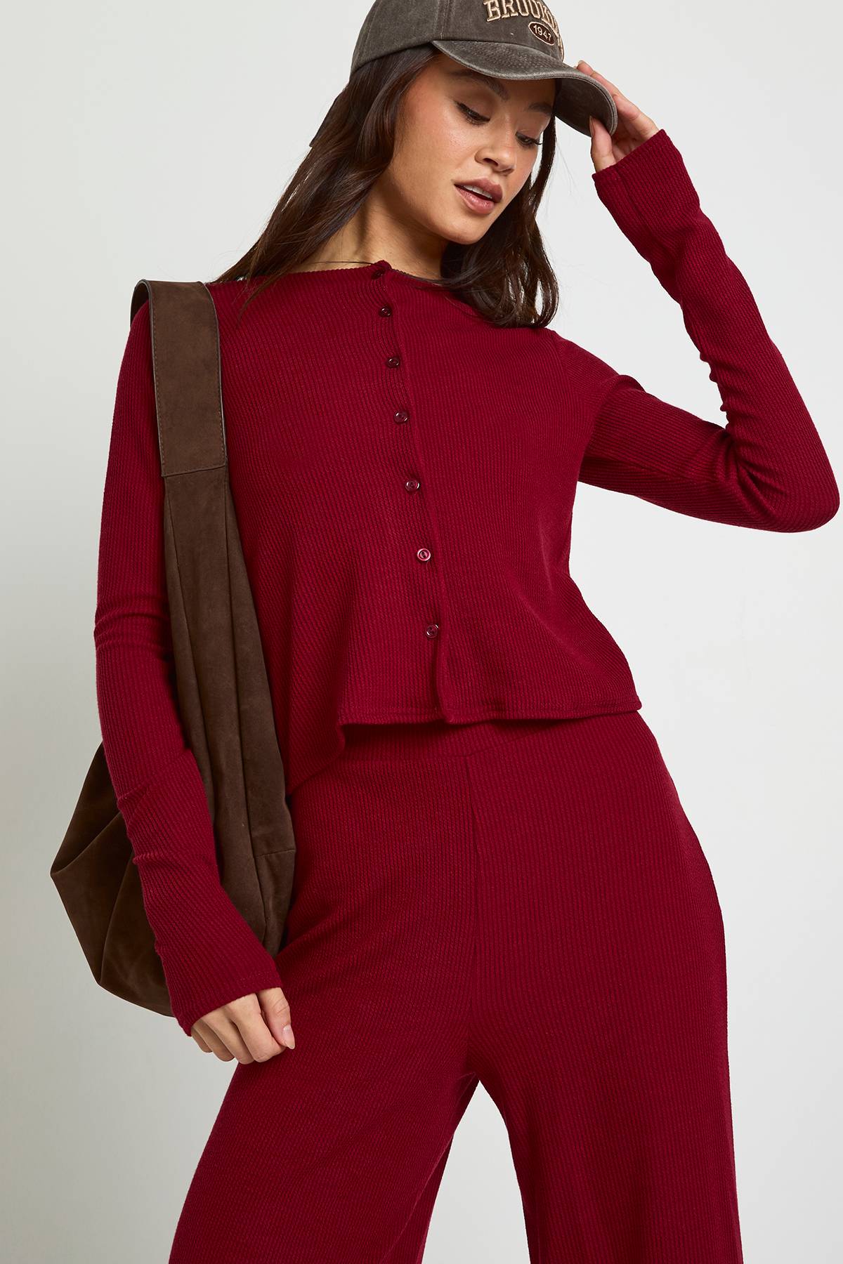 boohoo Cardigan long froissé & ensemble de pantalons à jambes larges
