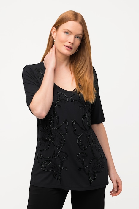 T-Shirt, Perlenstickerei, Rundhals, Halbarm