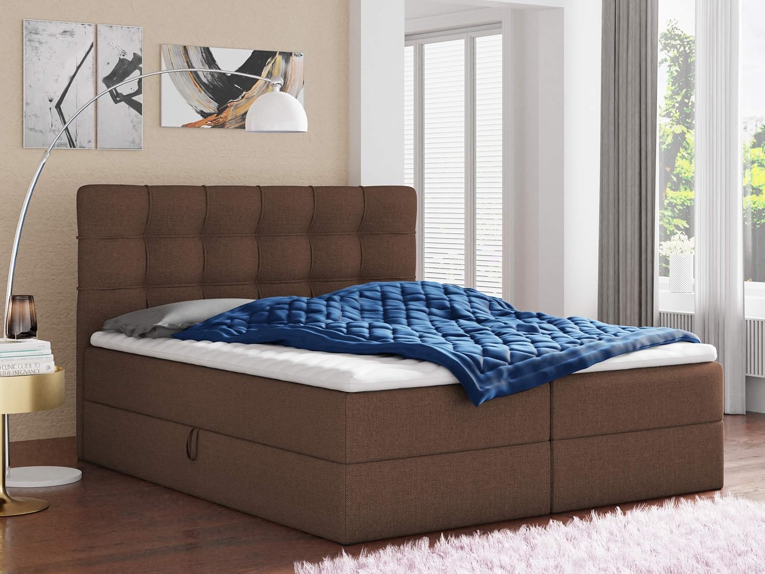 Sofnet Boxspringbett Best mit 2 Bettkästen, Doppelbett mit Bonell-Matratze und Topper, Polsterbett, Bett, Bettgestell, Stilvoll, Schlafzimmer (Braun (Inari 24), 140 x 200 cm)