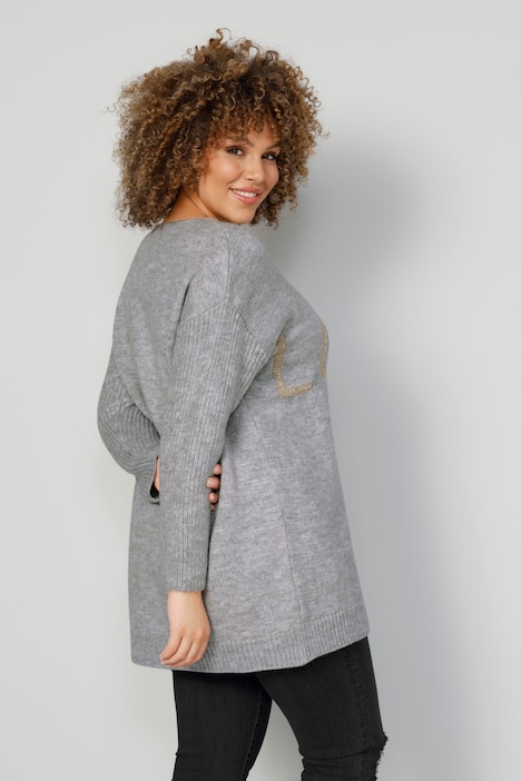 Long-Pullover, LOVE, Ripp-Langarm