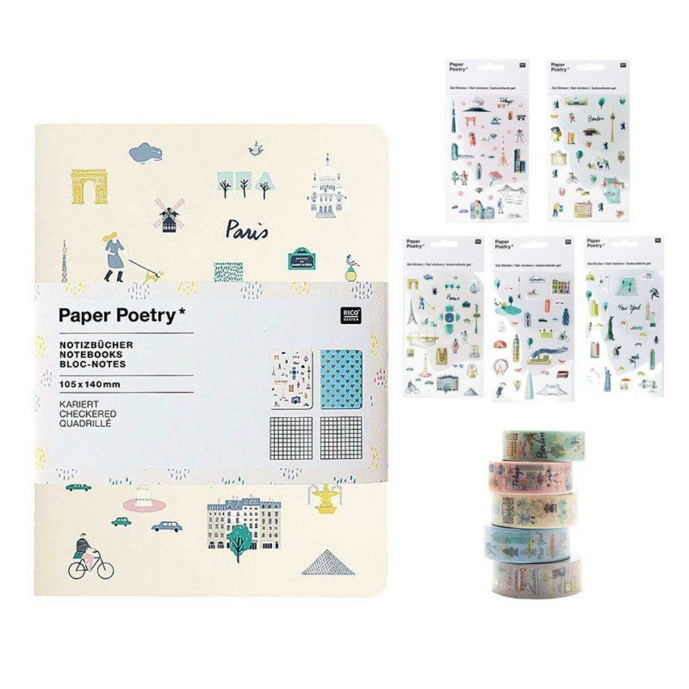 2 bloc-notes a6 + 5 masking tapes + stickers transparents voyages