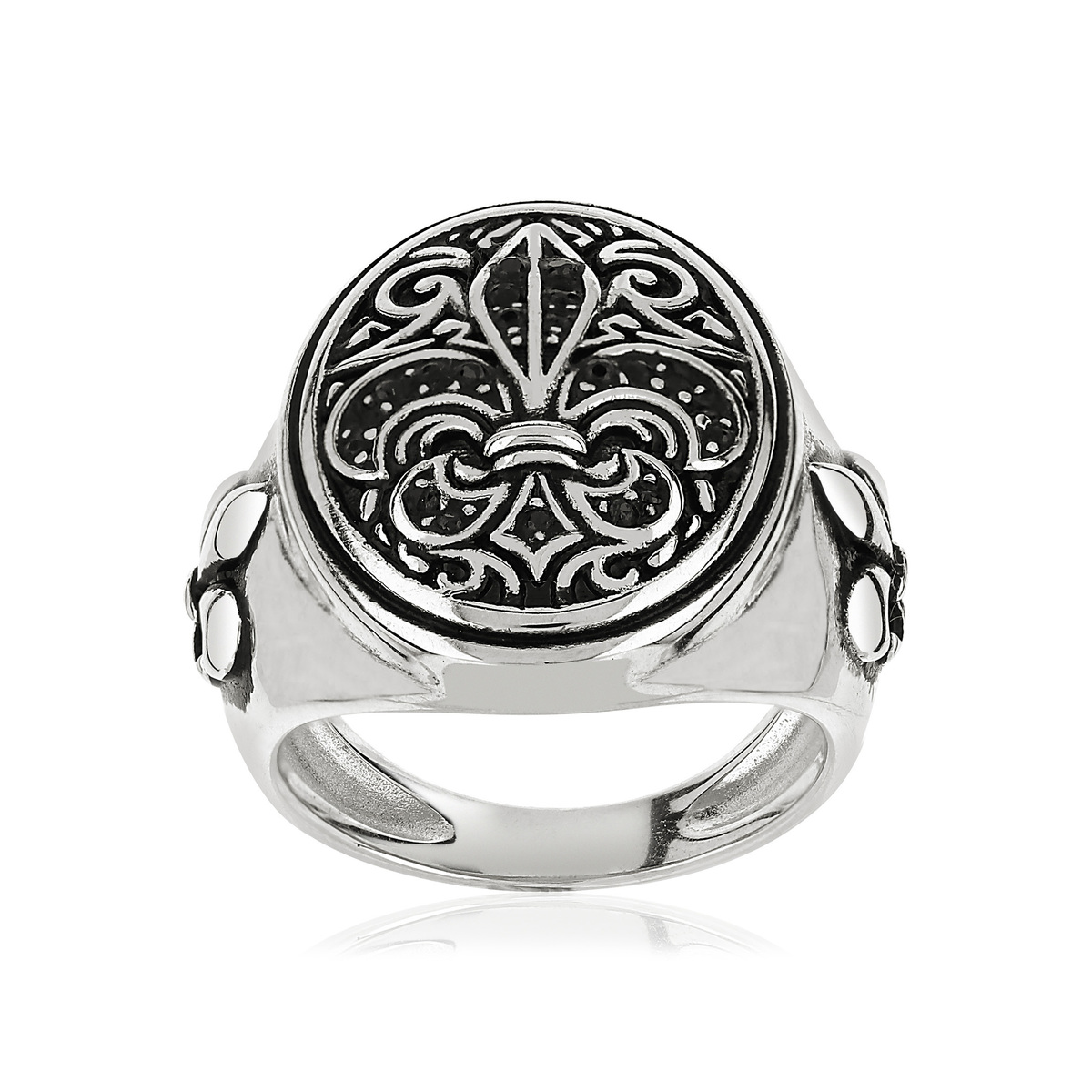 Bague argent 925 fleur de lys zirconias noirs