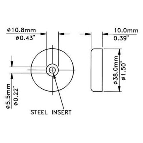 Penn Elcom rubber voet, 38 x 10 mm, stalen ring