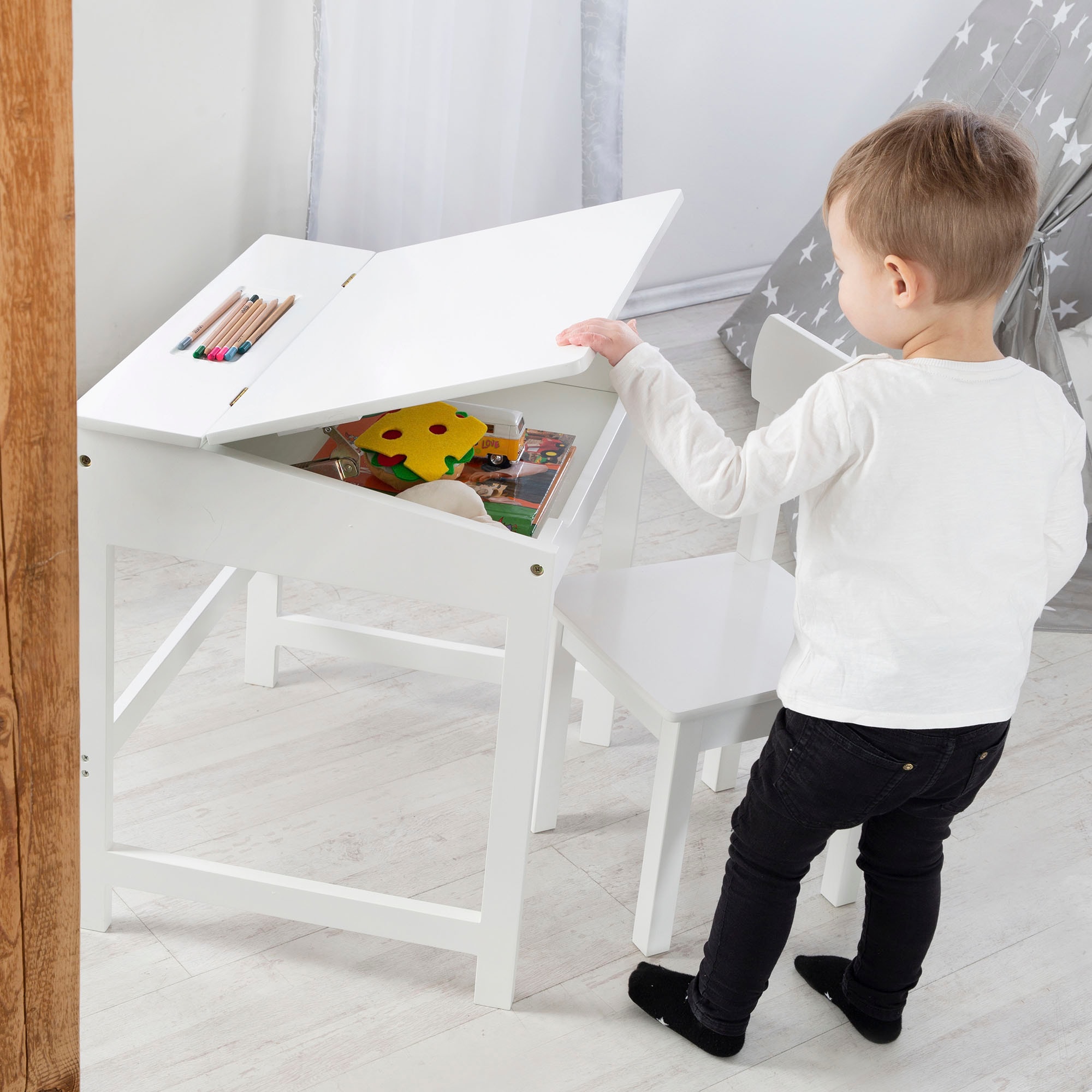 roba® Kinderschreibtisch »Schulpult, weiss« inkluisve Stuhl
