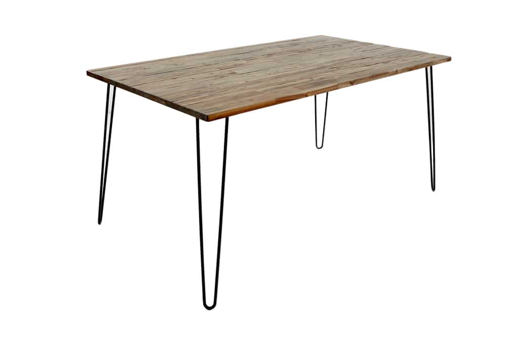 Massivholz Esstisch SCORPION 160cm braun Akazie schwarze Metallbeine Hairpin Legs Retro