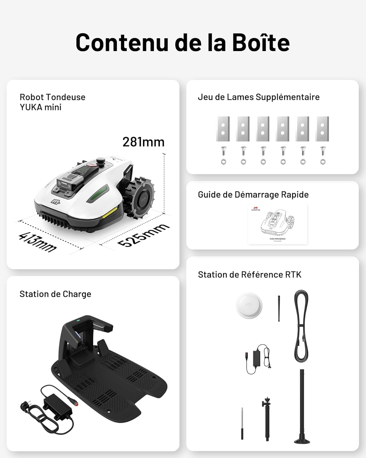 MAMMOTION YUKA Mini 500 Robot Tondeuse sans Fil Périphérique, NetRTK+Vision, Aucune Antenne RTK Requise, Recommandé 500 m², Pente à 50%, Cartographie Automatique, avec Module 4G