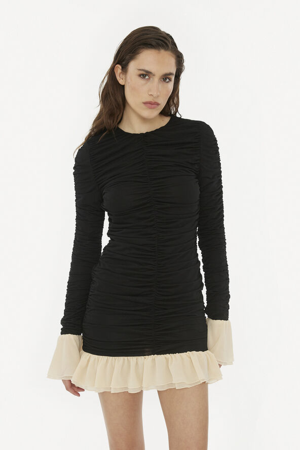 ROTATE Birger Christensen MINI RUCHED LS DRESS 1000 black comb.