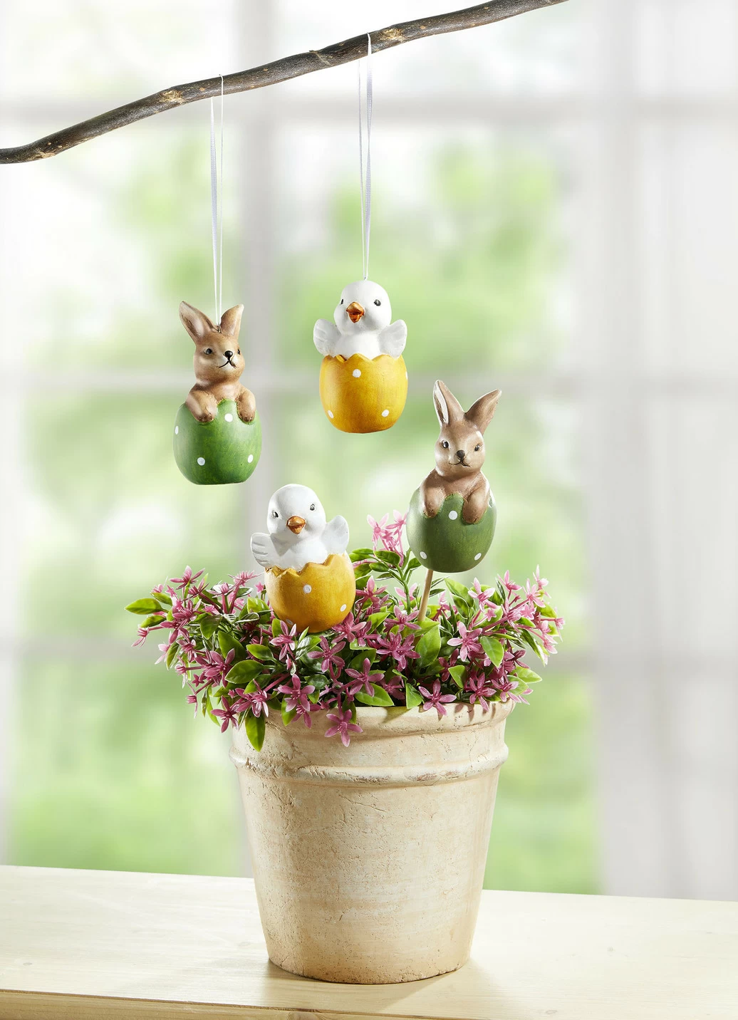 Frühlingsdekoration 2er-Set, aus Terrakotta