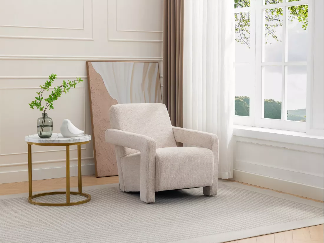 Fauteuil en tissu texturé beige ISPARTA