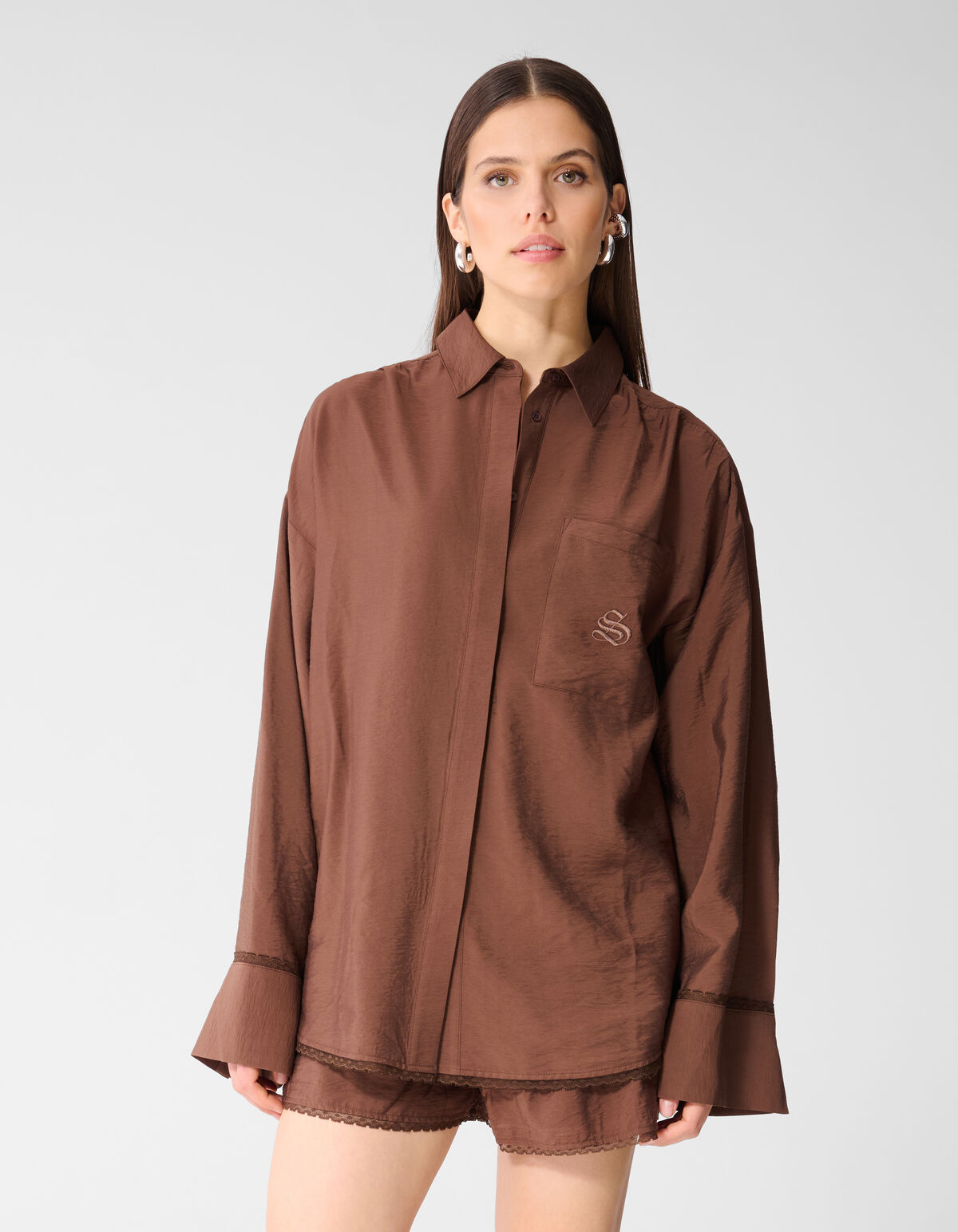 Oversized Kanten Blouse Bruin