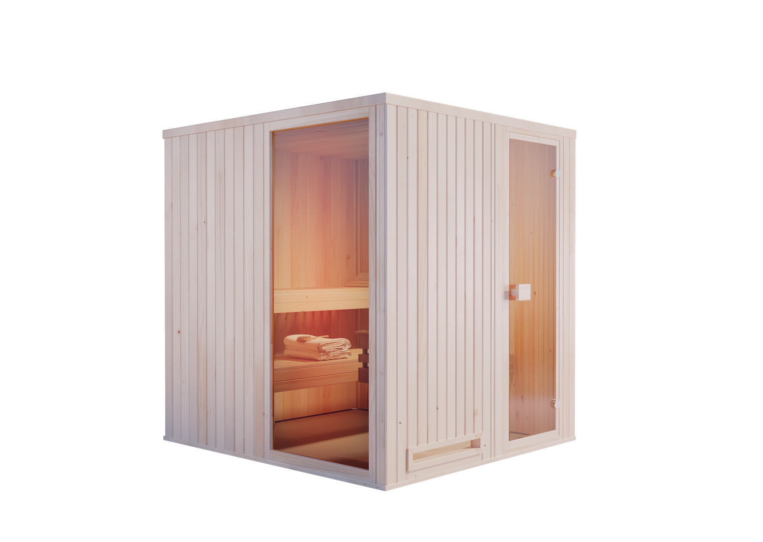 FinnTherm Miranda binnensauna met 2 houten banken, saunacabine met 40 mm wanddikte, stoomsauna inclusief montagemateriaal, natuurlijke afwerking, 1,9 x 1,4 m
