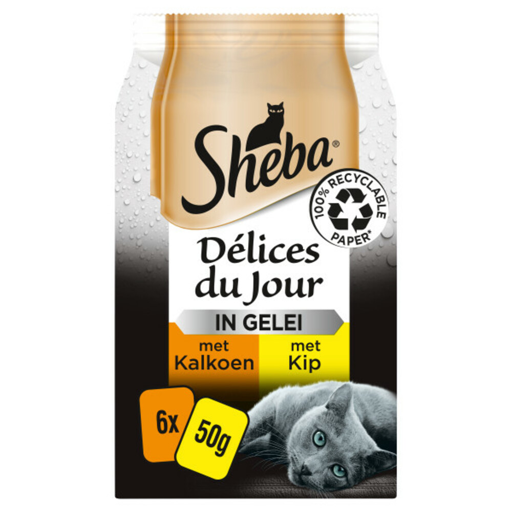 6x Sheba Kattenvoer Delices du Jour Natvoer Kip & Kalkoen in Gelei6 x 50 gr