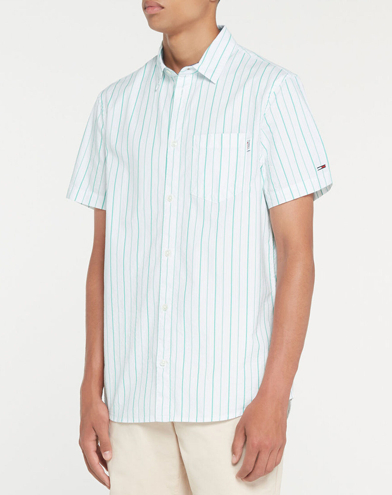 Tommy Jeans Chemise Regular Seersucker à rayures vert/blanc