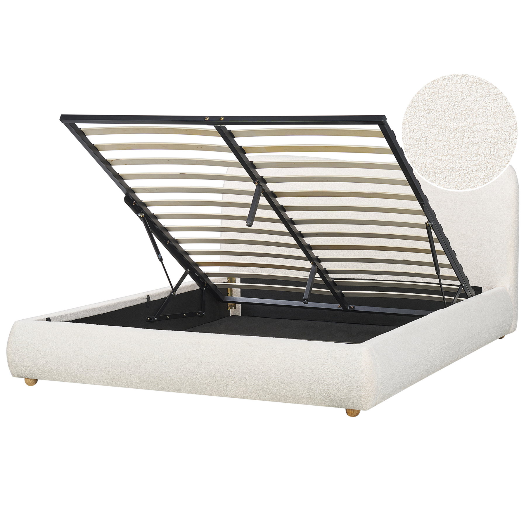 Beliani-BLAGNAC-Bed met opbergruimte-Gebroken wit-160 x 200 cm-Bouclé