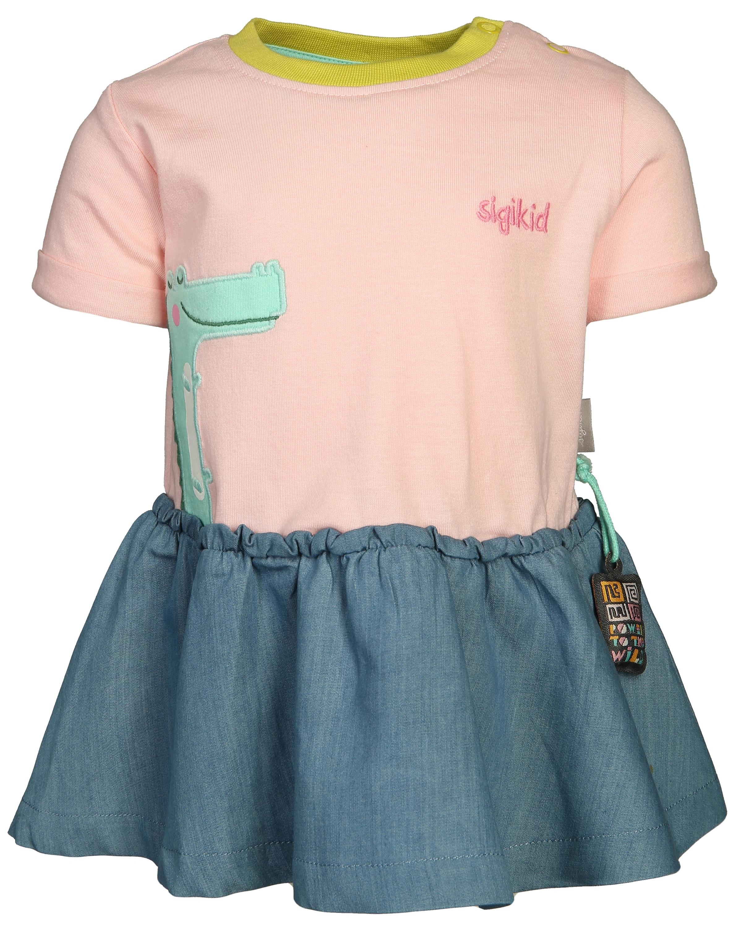 Kurzarm-Kleid KROKO in rosa/jeansblau