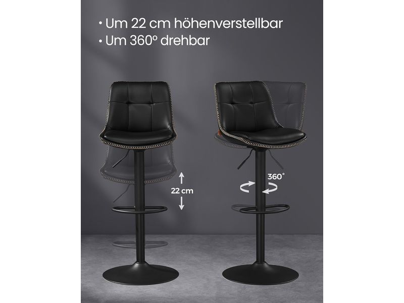 VASAGLE Barhocker 2er Set 48 x 90 cm/112 cm, Schwarz Stabile Barstühle aus Kunstleder