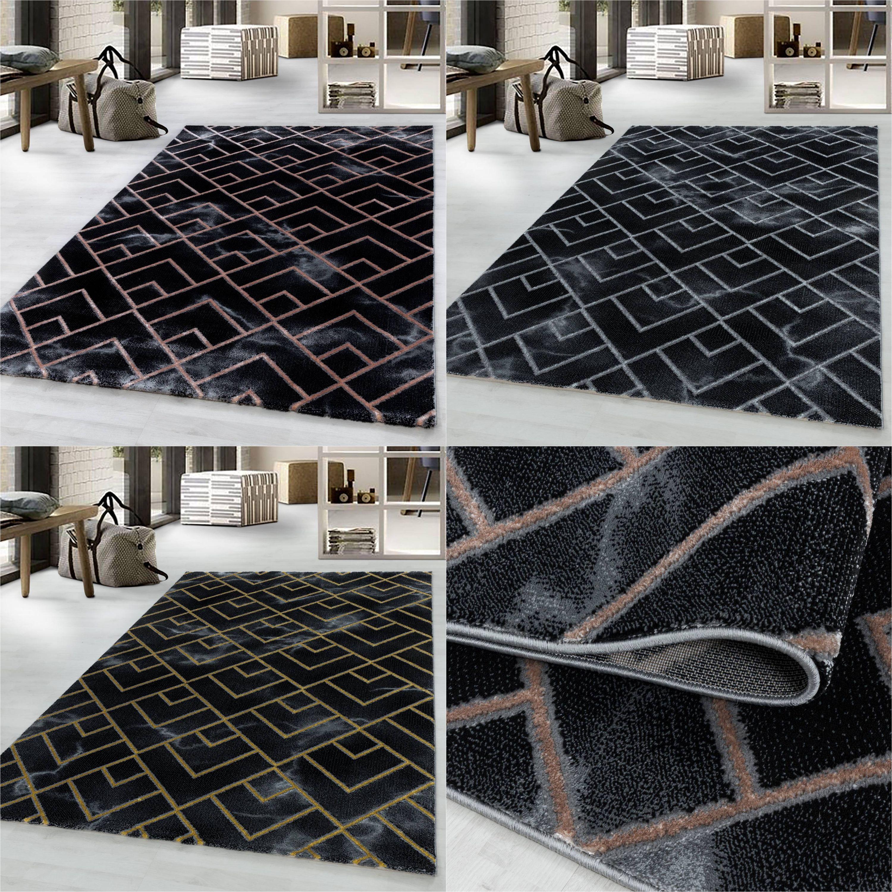 Modern Designer Teppich, Kurzflor Rauten, Marmor Optik, Rechteckig, Pflegeleicht