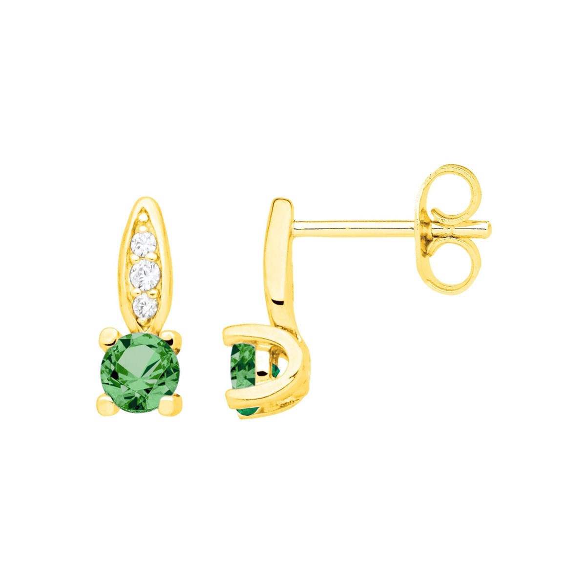 Boucles d'oreilles clous en Plaqué Or avec oxyde de zirconium vert emeraude