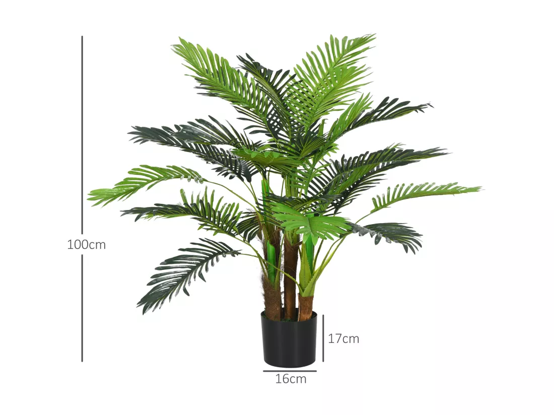 Palmier artificiel H.1 m arbre artificiel tronc branches lichen feuilles grand réalisme pot inclus