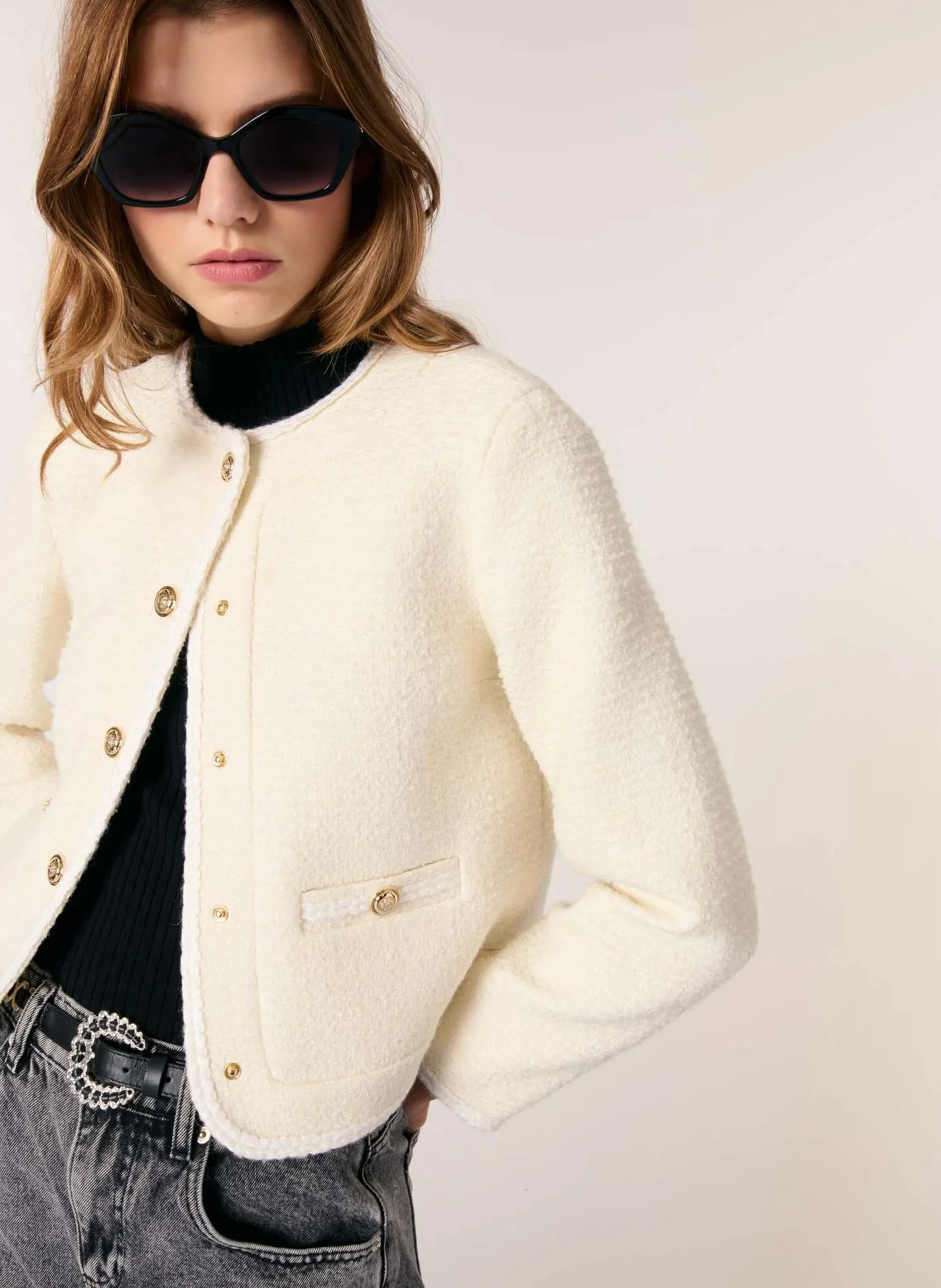Veste droite en tweed | Beige