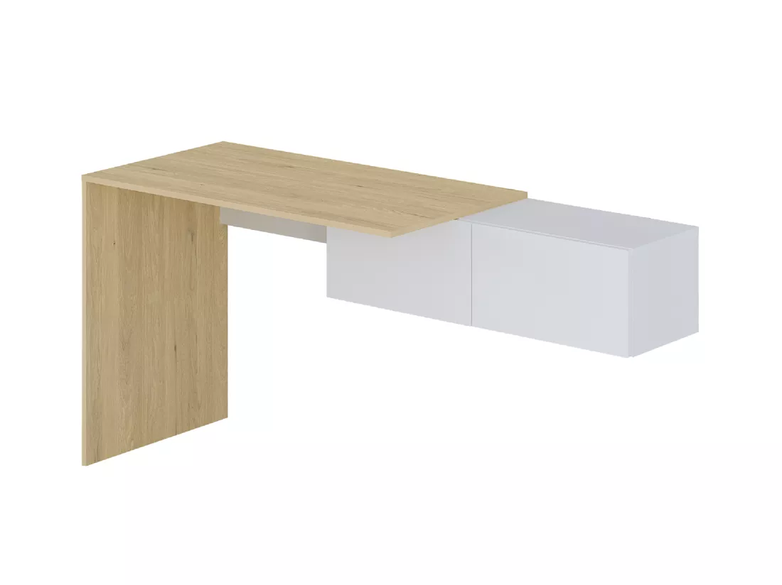 Bureau console suspendu avec 2 placards - Coloris : Naturel et blanc - MOLAWA