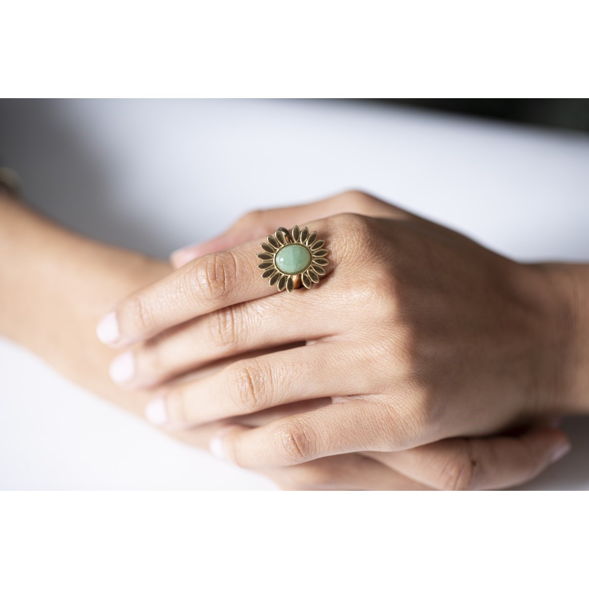 Bague en Acier 316L et aventurine naturelle - jaune brillant