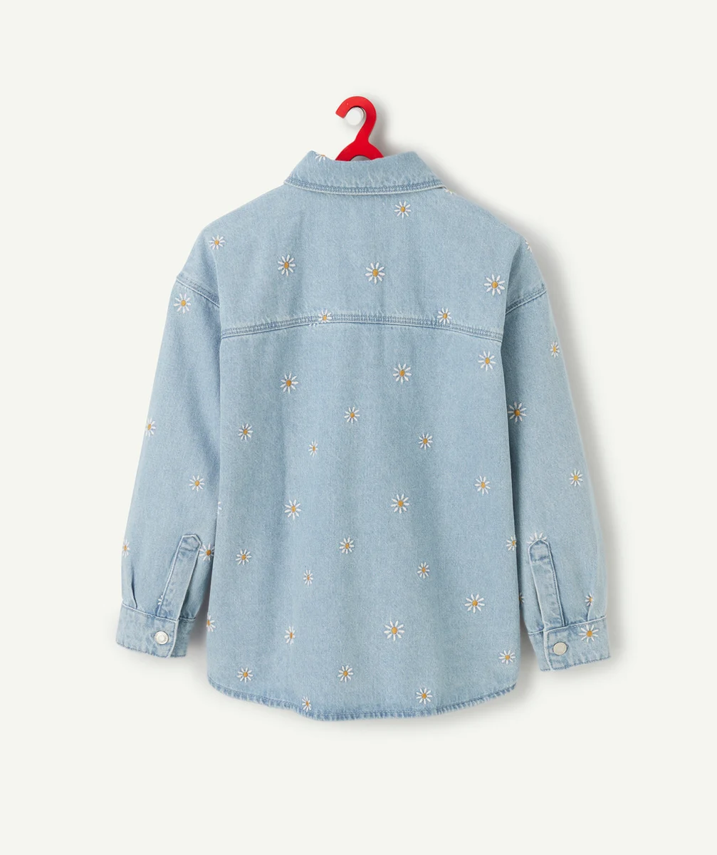 VESTE FILLE EN DENIM BLEU LOW IMPACT AVEC MARGUERITES BRODÉES