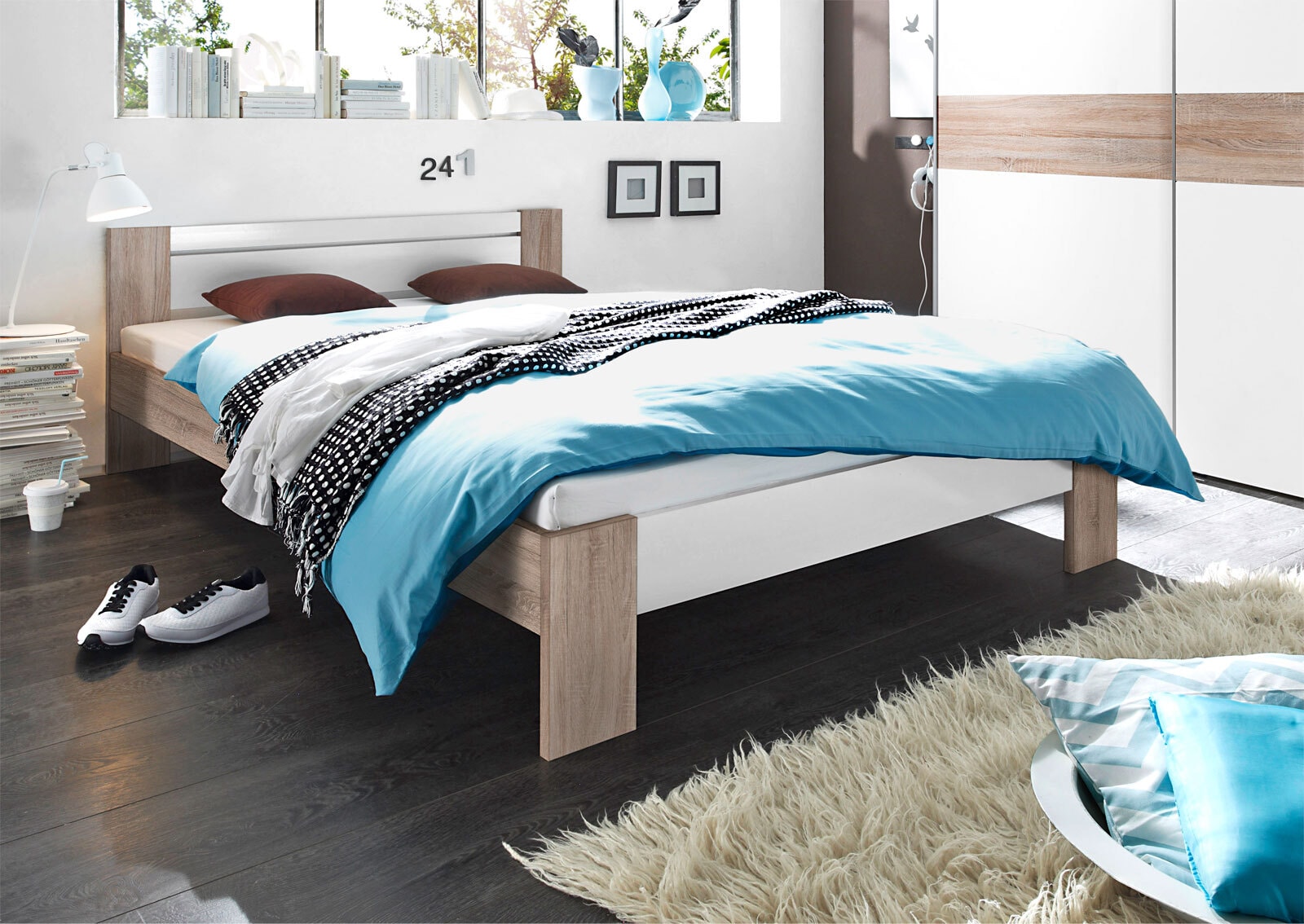 Futonbett Vega, Eiche Sonoma Nachbildung / Weiß