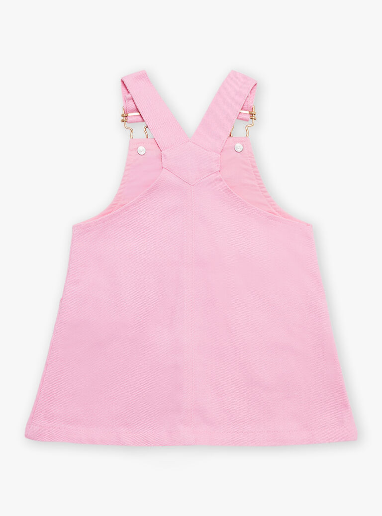 Salopette rose en twill à poche brodée oreilles de chat 3D